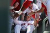 Boston Red Sox's Rafael Devers celebrates after his solo home run during the third inning of a baseball game against the Baltimore Orioles, Sunday, May 29, 2022, in Boston. (AP Photo/Michael Dwyer)