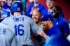 Los Angeles Dodgers' Will Smith (16) celebrates his home run against the Arizona Diamondbacks with teammates, including Justin Turner, front right, and Mookie Betts, middle, during the second inning of a baseball game Sunday, May 29, 2022, in Phoenix. (AP Photo/Ross D. Franklin)