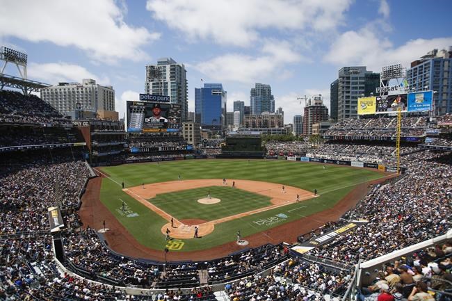 Petco Park is viewed during the fifth inning of the baseball game between San Diego Padres and the Pittsburgh Pirates, Sunday, May 29, 2022, in San Diego. (AP Photo/Mike McGinnis)