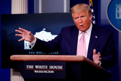 President Donald Trump speaks about the coronavirus in the James Brady Press Briefing Room of the White House, Wednesday, April 1, 2020, in Washington. (AP Photo/Alex Brandon)