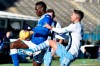 Lazio's Danilo Cataldi and Brescia's Mario Balotelli, left, vie for the ball during the Italian Series A soccer match between Brescia and Lazio at the Mario Rigamonti stadium in Brescia, Italy, Sunday, Jan. 5, 2020. (Gianluca Checchi/LaPresse via AP)