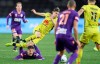 Alex Rufer, center, of the Phoenix and Vince Lia, bottom, of the Glory play during the A-League Elimination Final 1 between Wellington Phoenix and Perth Glory at Bankwest Stadium in Sydney on Aug. 22, 2020. New Zealand’s Wellington Phoenix soccer squad is set to relocate to Australia again to compete in the A-League during the COVID-19 pandemic. (Dean Lewins/AAP Image via AP)
