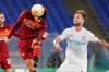 Roma's Gonzalo Villar, left, and CFR's Damjan Dokovic fight for the ball during an Europa League group A soccer match between Roma and CFR Cluj, at Rome's Olympic Stadium, Thursday, Nov. 5, 2020. (AP Photo/Andrew Medichini)