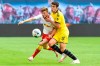 Leipzig's Timo Werner, left, and Dortmund's Giovanni Reyna fight for the ball during the German Bundesliga soccer match between RB Leipzig and Borussia Dortmund in Leipzig, Germany, Saturday, June 20, 2020. (AP Photo/Jens Meyer, Pool)