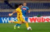 Juventus' goalkeeper Gianluigi Buffon, left, kicks the ball during the Italian Cup soccer final match between Napoli and Juventus, at Rome's Olympic Stadium, Wednesday, June 17, 2020. (AP Photo/Andrew Medichini)