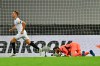 Sevilla's Luuk de Jong celebrates after he scored his side's second goal during an Europa League semifinal match between Sevilla and Manchester United, in Cologne, Germany, Sunday, Aug. 16, 2020. (AP Photo/Martin Meissner, Pool)