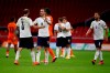 Italy's players celebrate after winning the UEFA Nations League soccer match against The Netherlands at the Johan Cruijff ArenA in Amsterdam, Netherlands, Monday, Sept. 7, 2020. Italy beat The Netherlands 1-0. (AP Photo/Peter Dejong)