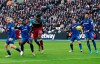 West Ham United's Issa Diop, centre left, scores his side's first goal of the game during the English Premier League soccer match between West Ham United and Everton at the London Stadium, in London, Saturday, Jan. 18, 2020. (Yui Mok/PA via AP)