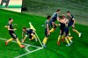 FILE- In this Friday, June 19, 2020 file photo, Rostov's players celebrate after scoring their side's goal during a Russia Soccer Premier League soccer match against FC Sochi as the league was resumed after a three-month hiatus because of the coronavirus pandemic in Sochi, Russia . On Friday, June 19, 2020, Sochi beat FC Rostov 10-1 after Rostov was forced to field youth players, some as young as 16. Rostov's entire first team is in isolation because of a suspected virus outbreak in the squad and Sochi refused to postpone the game. (AP Photo, File)