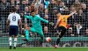Wolverhampton Wanderers' Matt Doherty scores his side's first goal of the game, during the English Premier League soccer match between Tottenham Hotspur and Wolverhampton Wanderers, at the Tottenham Hotspur Stadium, in London, Sunday, March 1, 2020. (Bradley Collyer/PA via AP)