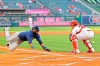 ADDS THAT MARGOT SCORES ON A FIELDING ERROR AND A SINGLE - Tampa Bay Rays' Manuel Margot, left, scores after a single by Brandon Lowe and a fielding error by Los Angeles Angels second baseman David Fletcher as catcher Max Stassi takes a late throw during the first inning of a baseball game Tuesday, May 4, 2021, in Anaheim, Calif. (AP Photo/Mark J. Terrill)