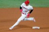Los Angeles Angels designated hitter Shohei Ohtani rounds second base after a double by Taylor Ward during the fifth inning of a baseball game against the Texas Rangers, Saturday, Sept. 19, 2020, in Anaheim, Calif. (AP Photo/Ashley Landis)
