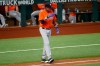 Houston Astros manager Dusty Baker Jr. signals as he walks to the mound to change pitchers during the fourth inning of a baseball game against the Texas Rangers in Arlington, Texas, Sunday, Sept. 27, 2020. (AP Photo/Roger Steinman)