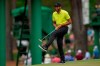 Tony Finau reacts after missing an eagle putt on the 15th hole during the second round of the Masters golf tournament on Friday, April 9, 2021, in Augusta, Ga. (AP Photo/David J. Phillip)