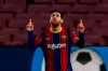 Barcelona's Lionel Messi celebrates after scoring the opening goal during the Spanish La Liga soccer match between FC Barcelona and Elche at the Camp Nou stadium in Barcelona, Spain, Wednesday, Feb. 24, 2021. (AP Photo/Joan Monfort)