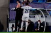 Real Madrid's Vinicius Junior is congratulated by Real Madrid's head coach Zinedine Zidane after scoring during the Champions League quarterfinal first leg, soccer match between Real Madrid and Liverpool at the Alfredo di Stefano stadium in Madrid, Spain, Tuesday, April 6, 2021. (AP Photo/Manu Fernandez)