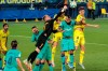 Barcelona's goalkeeper Marc-Andre ter Stegen stops the ball during the Spanish La Liga soccer match between FC Barcelona and Villareal at La Ceramica stadium in Villareal, Spain, Sunday, July 5, 2020. (AP Photo/Jose Miguel Fernandez)