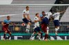 Tottenham players score their opening goal during the English Premier League soccer match between Tottenham Hotspur and West Ham at the Tottenham Hotspur stadium in London, England, Tuesday, June 23, 2020. (AP photo/Kirsty Wigglesworth, Pool)