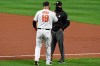 Baltimore Orioles manager Brandon Hyde (18) argues with the umpire after ejection during the fourth inning of a baseball game against the Atlanta Braves, Tuesday, Sept. 15, 2020, in Baltimore. (AP Photo/Terrance Williams)