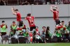 FILE - In this July 26, 2019, file photo, Cesinha, right, of Team K League jumps with his teammates to celebrate after scoring a goal against Juventus during a friendly match at the Seoul World Cup Stadium in Seoul, South Korea. Players, coaches and fans have two weeks to get used to new rules around soccer in South Korea after the K-League announced that the delayed season will kick off on May 8. (AP Photo/Ahn Young-joon, File)