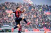 Bologna's Riccardo Orsolini celebrates after scoring his side's equalizing goal during a Serie A soccer match between Bologna and Brescia, in Bologna, Italy, Saturday, Feb. 1, 2020. (Massimo Paolone/LaPresse via AP)