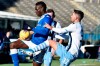 Lazio's Danilo Cataldi and Brescia's Mario Balotelli, left, vie for the ball during the Italian Series A soccer match between Brescia and Lazio at the Mario Rigamonti stadium in Brescia, Italy, Sunday, Jan. 5, 2020. (Gianluca Checchi/LaPresse via AP)