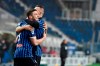 Atalanta's Robin Gosens celebrates after scoring during the Serie A soccer match between Torino and Atalanta, at the Gewiss Stadium in bergamo, Italy, Saturday, Feb. 6, 2021. (Gianluigi Checchi/LaPresse via AP)