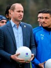 Britain's Prince William meets members of West Bromwich's first team as part of the Heads Up campaign during a visit to West Bromwich Albion Training Ground in Walsall, England, Thursday, Nov. 28, 2019. (AP Photo/Rui Vieira, Pool)