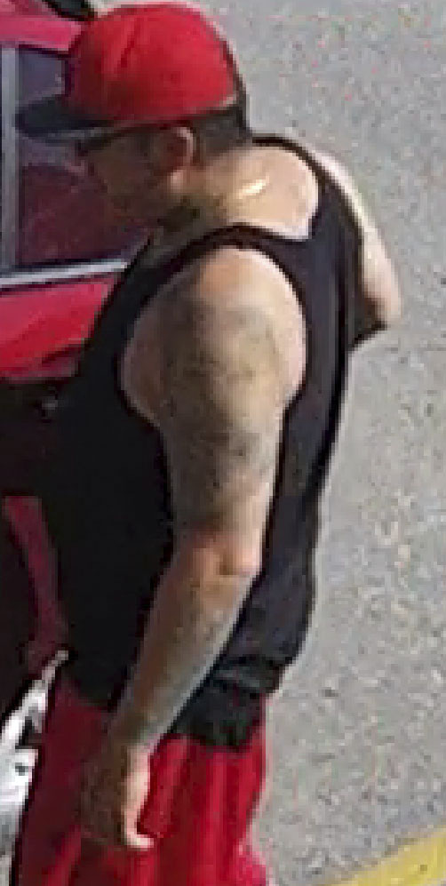 Security footage of a man seen with Bud Paul outside the Neepawa Liquor Mart on Aug. 1, the last time Paul was seen alive. (RCMP)