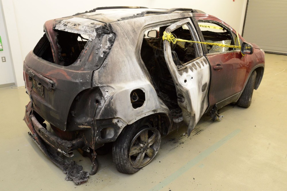 Bud Paul’s burned-out car was discovered on Queen Street in Winnipeg on Aug. 10, 2020. (RCMP)