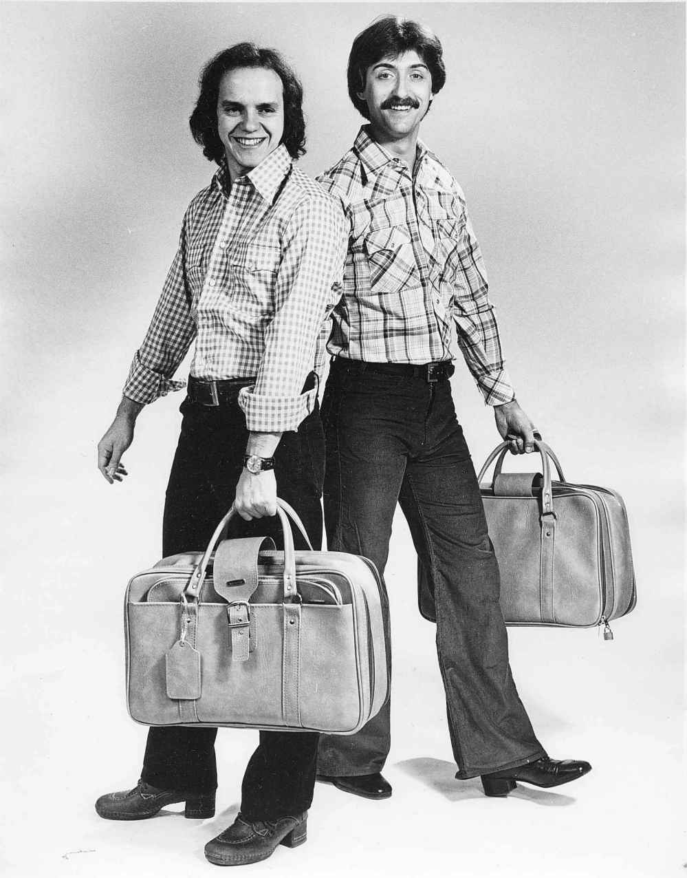 Beau (as Buster BoDean) with Larry Stevens at CKRC in 1977. (Supplied)