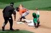 Oakland Athletics' Marcus Semien, right, slides in to steal second base as Houston Astros' Jose Altuve (27) misses the ball in the sixth inning of a baseball game Saturday, Aug. 8, 2020, in Oakland, Calif. (AP Photo/Ben Margot)