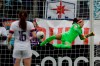 Canada goalkeeper Stephanie Labbe blocks a shot during the first half of a CONCACAF women's Olympic qualifying soccer match against the United States Sunday, Feb. 9, 2020, in Carson, Calif. (AP Photo/Chris Carlson)