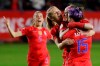 U.S. players celebrate after a goal by midfielder Rose Lavelle, second from right, during the first half of a CONACAF women's Olympic qualifying soccer match against Mexico on Friday, Feb. 7, 2020, in Carson, Calif. (AP Photo/Chris Carlson)