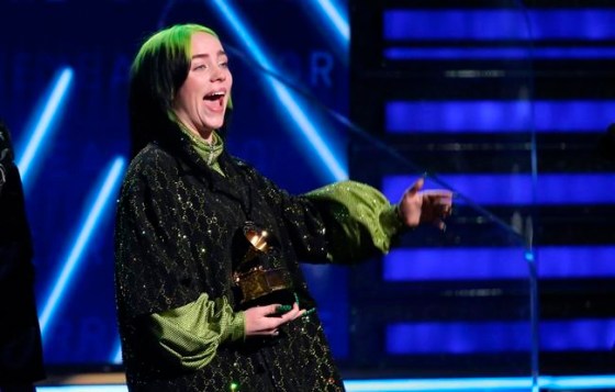 Billie Eilish accepts the award for record of the year for