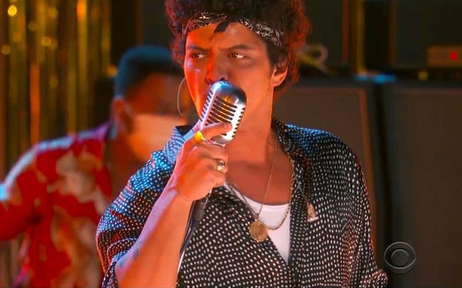 In this video grab provided by CBS and the Recording Academy, Bruno Mars performs
