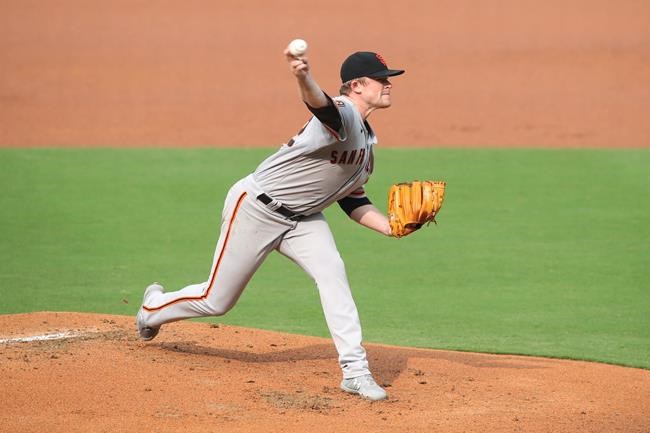 San Francisco Giants starting pitcher Logan Webb delivers against the San Diego Padres in the first inning of a baseball game Sunday, Sept. 13, 2020, in San Diego. (AP Photo/Derrick Tuskan)