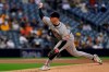 San Francisco Giants starting pitcher Anthony DeSclafani works against a San Diego Padres batter during the first inning of a baseball game Saturday, May 1, 2021, in San Diego. (AP Photo/Gregory Bull)