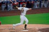 San Diego Padres' Austin Nola flies out during the fourth inning of Game 3 of the team's National League wild-card baseball series against the St. Louis Cardinals, Friday, Oct. 2, 2020, in San Diego. (AP Photo/Gregory Bull)