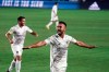 Los Angeles Galaxy's Giancarlo Gonzalez celebrates his goal against Real Salt Lake during the first half of an MLS soccer match, Sunday, Nov. 1, 2020, in Carson, Calif. (AP Photo/Jae C. Hong)