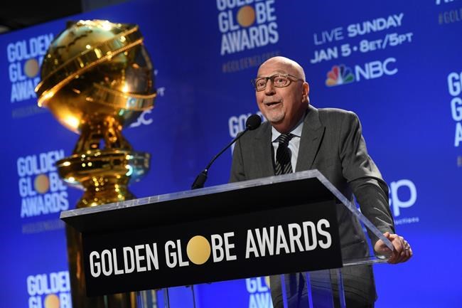 HFPA President Lorenzo Soria speaks at the nominations for the 77th annual Golden Globe Awards at the Beverly Hilton Hotel on Monday, Dec. 9, 2019, in Beverly Hills, Calif. The 77th annual Golden Globe Awards will be held on Sunday, Jan. 5, 2020. (AP Photo/Chris Pizzello)