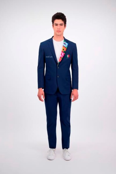 This image provided by High Life Mexico shows the opening ceremony outfits for team Mexico. The Mexico Olympic Committee held a national online competition to choose the looks from three designs done by High Life. The winning design honors Oaxaca in a single, brightly colored lapel. (High Life Mexico via AP)