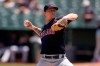 Cleveland Indians starting pitcher Zach Plesac works against the Oakland Athletics during the first inning of a baseball game Sunday, July 18, 2021, in Oakland, Calif. (AP Photo/Tony Avelar)