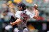 Cleveland Indians starting pitcher Cal Quantrill delivers against the Oakland Athletics during the second inning of a baseball game Saturday, July 17, 2021, in Oakland, Calif. (AP Photo/Tony Avelar)