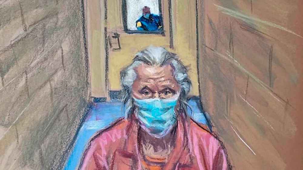 Canadian fashion designer Peter Nygard makes a brief appearance via video feed in connection with multiple sexual assault charges in a courtroom in Toronto in this courtroom sketch from Nov. 12, 2021. (Jane Rosenberg/Reuters)