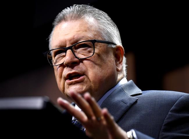 Minister of Public Safety and Emergency Preparedness Ralph Goodale speaks during an announcement on Parliament Hill in Ottawa on Thursday, May 16, 2019. Canadian security officials have been grappling not only with how to address the growing threat of right-wing extremism, but also the best means of defining the phenomenon and explaining it to the public, newly released documents show. THE CANADIAN PRESS/Justin Tang