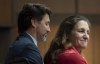 Prime Minister Justin Trudeau sits beside Deputy Prime Minister and Minister of Intergovernmental Affairs Chrystia Freeland before speaking to members of caucus on Parliament Hill in Ottawa, Thursday, January 23, 2020.Trudeau has created a new cabinet committee to deal with the novel coronavirus outbreak which began in China but now has spread around the world. Freeland will chair the group, while Treasury Board President Jean-Yves Duclos will be vice-chair. THE CANADIAN PRESS/Adrian Wyld