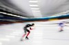 Isabelle Weidemann of Canada, center, and Evgeniia Lalenkova, right, compete during the women's 3,000 meters race in the final of World Cup speedskating at the Thialf ice arena in Heerenveen, northern Netherlands, Saturday, March 7, 2020. THE CANADIAN PRESS/AP-Peter Dejong