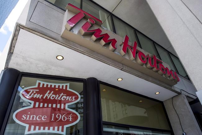A Tim Hortons coffee shop in downtown Toronto, on Wednesday, June 29, 2016. Tim Hortons has stopped selling Beyond Meat products in Ontario and B.C. the last two provinces remaining after it scaled back the plant-based offering in September. THE CANADIAN PRESS/Eduardo Lima.