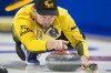 Team Manitoba skip Mike McEwen makes a shot during the 8th draw against Team Newfoundland and Labrador at the Brier in Brandon, Man. Tuesday, March 5, 2019. McEwen will meet Glenn Howard in the play-in game Friday night at the Tim Hortons Brier. THE CANADIAN PRESS/Jonathan Hayward